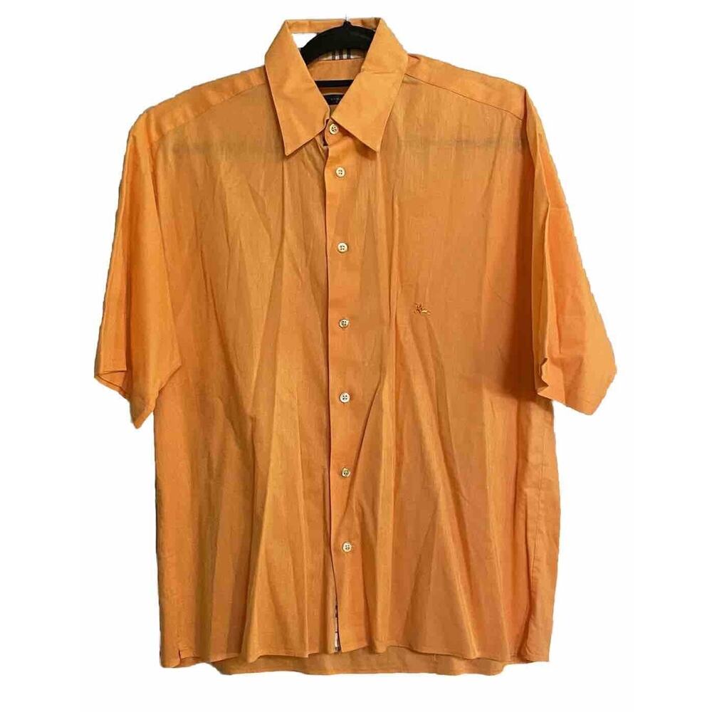 Burberry London Shirt Linen Blend Lightweight Button Up Short Sleeve Camp Medium